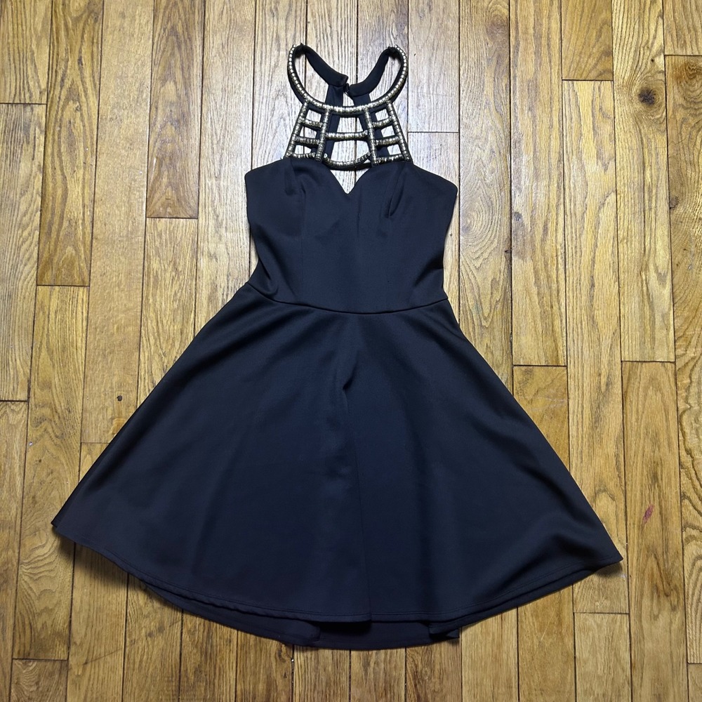 Speechless‎ Black Beaded Cage Halter Fit and Flare Cocktail Dress Womens Size 9
